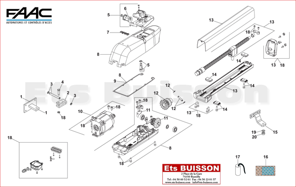 Vue éclatée du vérin Faac 413 230 volts