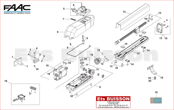 Vue éclatée du vérin Faac 413 24 volts
