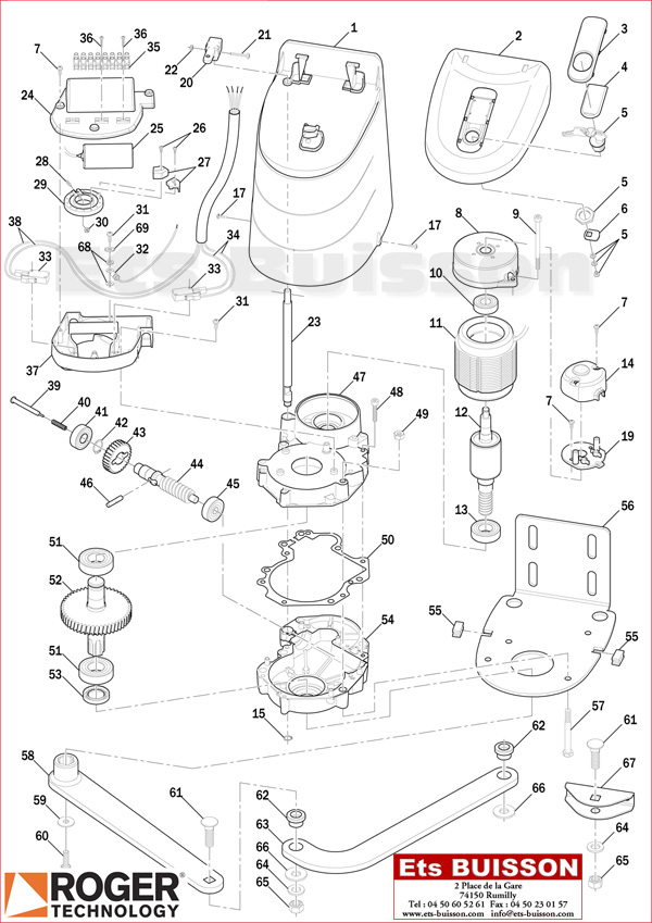 Vue éclatée du moteur à bras articulé Roger Technology G23