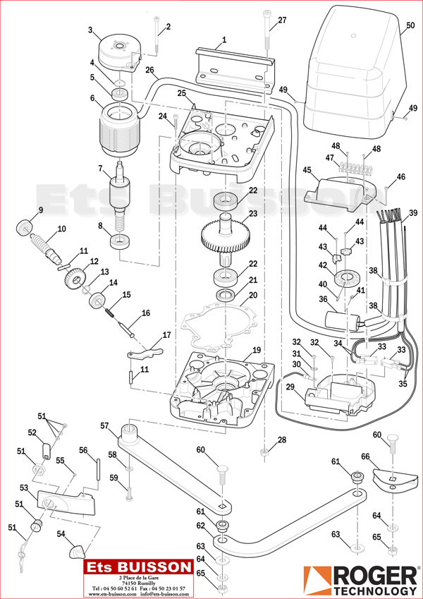 Vue éclatée du moteur à bras articulé Roger Technology H23