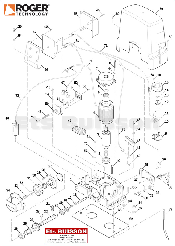 Vue éclatée du moteur
coulissant Roger Technology
H30