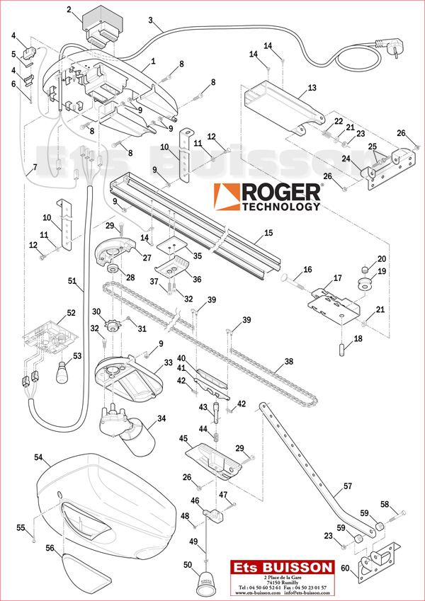 Vue éclatée du moteur
coulissant RogerTechnology
M40