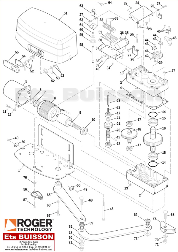 Vue éclatée du moteur à bras articulé Roger Technology R23