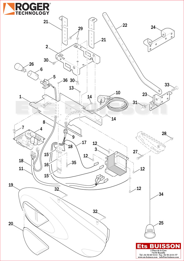 Vue éclatée du moteur
de porte de garage Roger Technology
R40