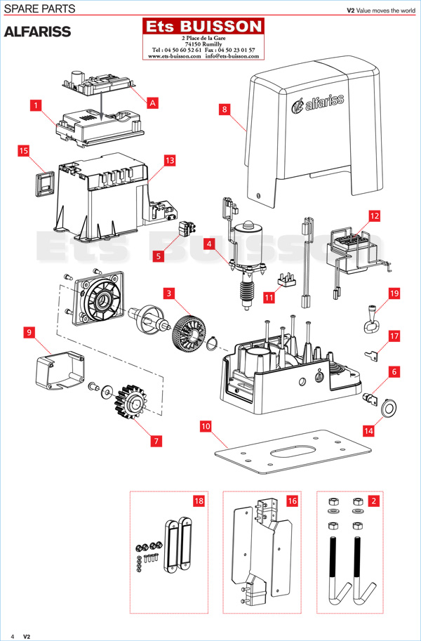 Vue éclatée du moteur V2 Alfariss