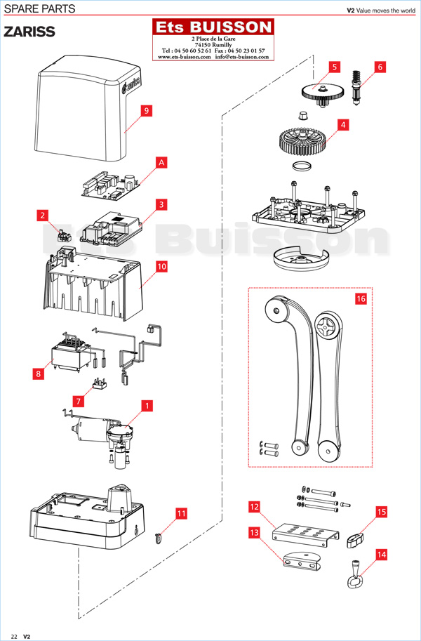 Vue éclatée du moteur V2 Zariss