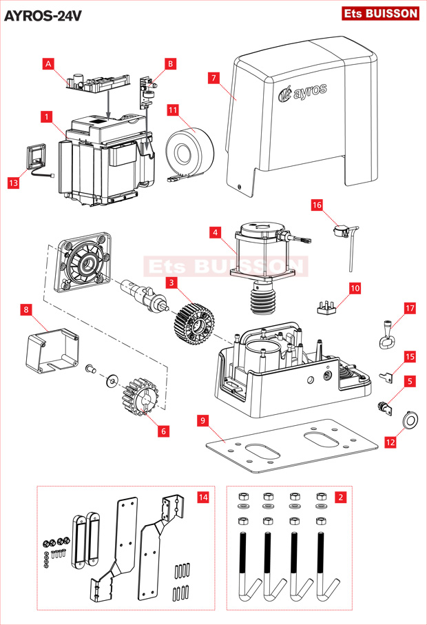 Vue éclatée du moteur coulissant V2 Ayros